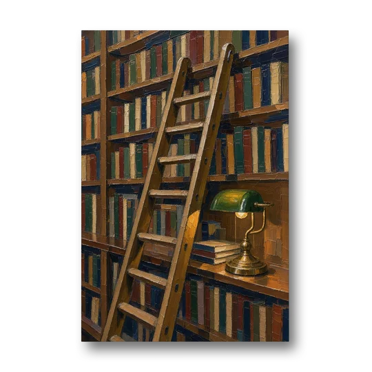 Dark Academia Decor Library Ladder by Lamplight - Canvas Wall Art - Front