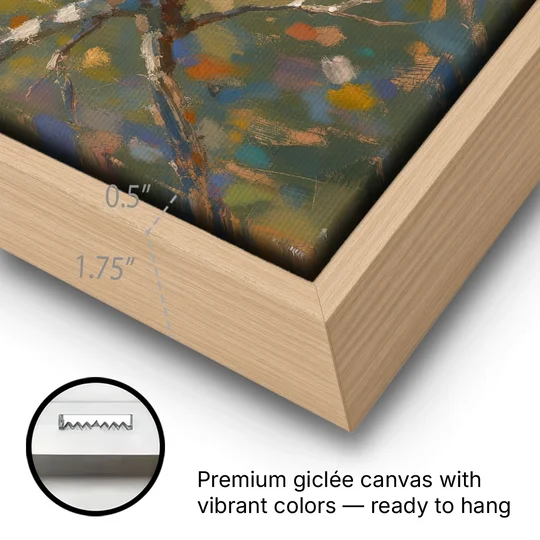 Dark Academia Raven at Dusk - Oak Framed Canvas Wall Art - Gallery Wrap Corner