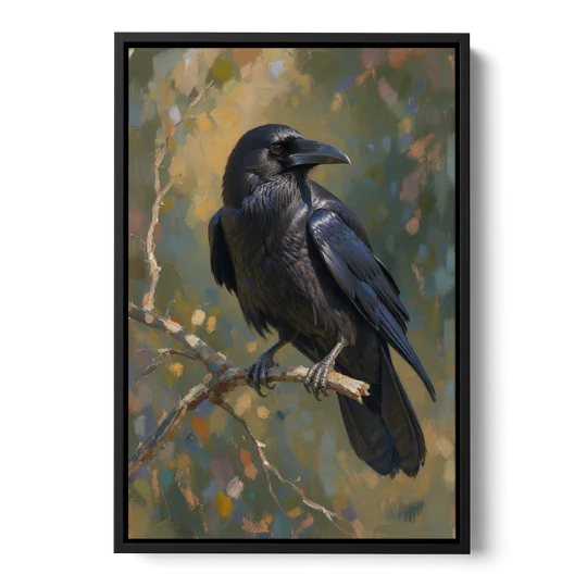 Dark Academia Raven at Dusk - Black Framed Canvas Wall Art - Front