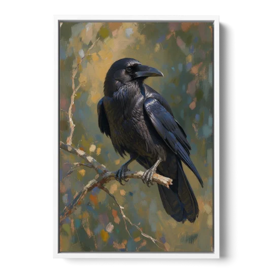 Dark Academia Raven at Dusk - White Framed Canvas Wall Art - Front