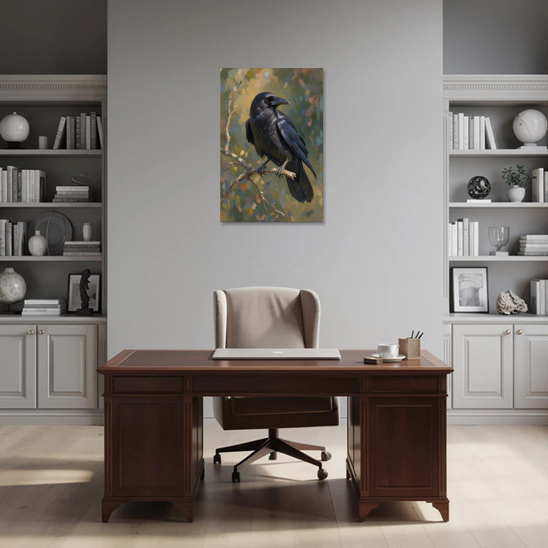 Dark Academia Raven at Dusk - Canvas Wall Art - Office - 24x36