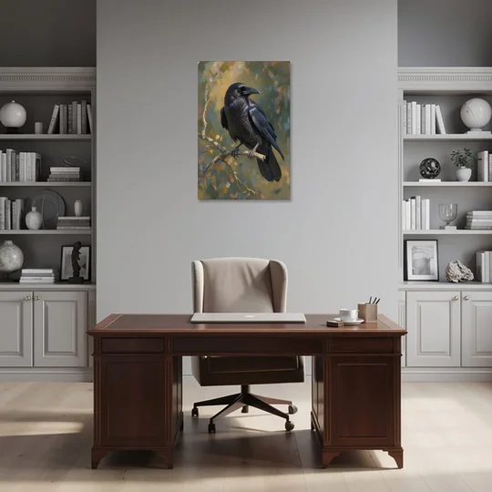 Dark Academia Raven at Dusk - Canvas Wall Art - Office - 24x36