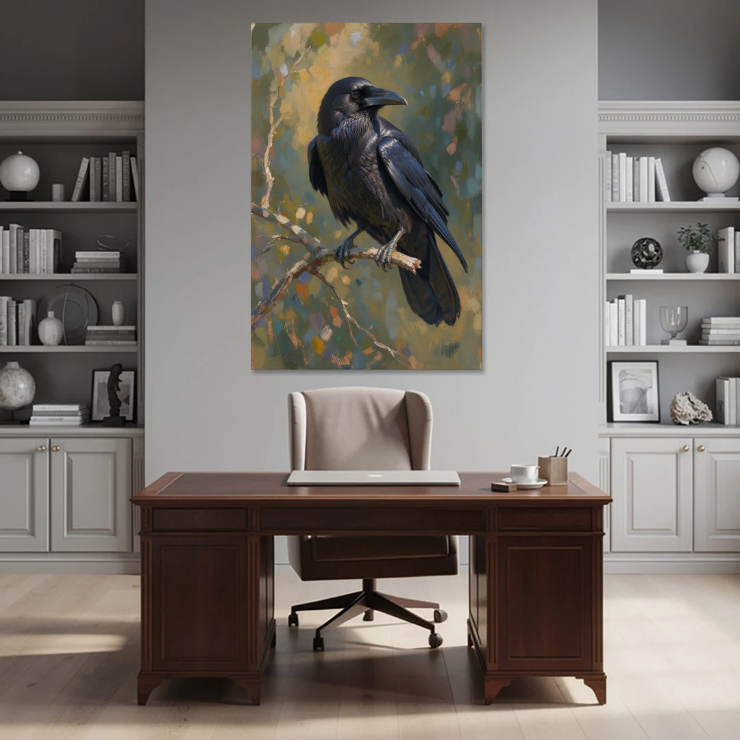 Dark Academia Raven at Dusk - Canvas Wall Art - Office - 40x60