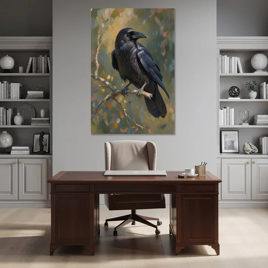 Dark Academia Raven at Dusk - Canvas Wall Art - Office - 40x60