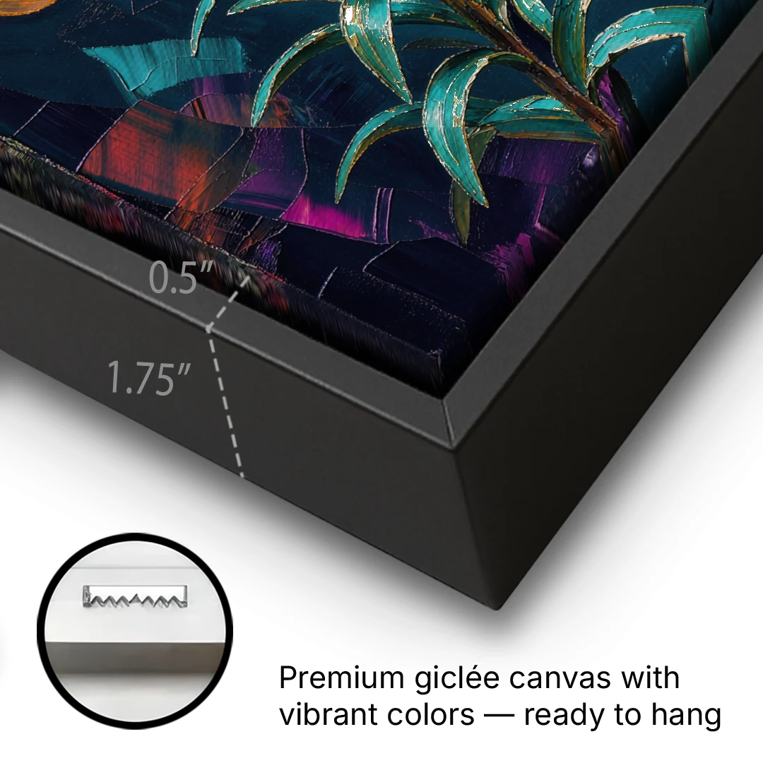 Dark Botanical Wall Art of Orange Lilies - Black Framed Canvas Wall Art - Gallery Wrap Corner