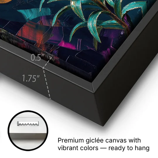 Dark Botanical Wall Art of Orange Lilies - Black Framed Canvas Wall Art - Gallery Wrap Corner