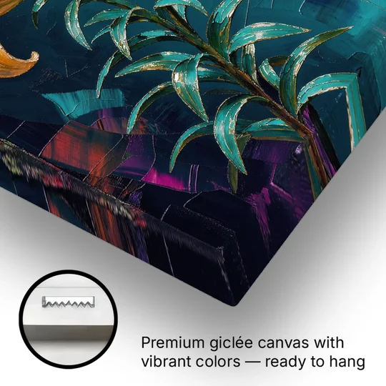 Dark Botanical Wall Art of Orange Lilies - Canvas Wall Art - Gallery Wrap Corner