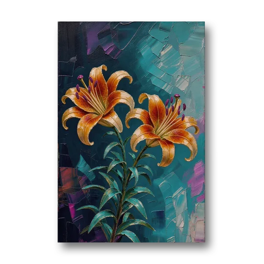 Dark Botanical Wall Art of Orange Lilies - Canvas Wall Art - Front