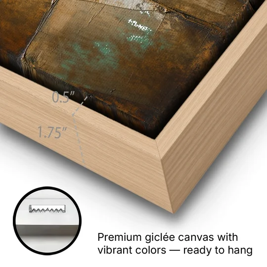 Dark Brown Abstract of Weathered Iron in Dark Academia - Oak Framed Canvas Wall Art - Gallery Wrap Corner