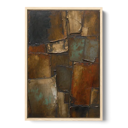 Dark Brown Abstract of Weathered Iron in Dark Academia - Oak Framed Canvas Wall Art - Front