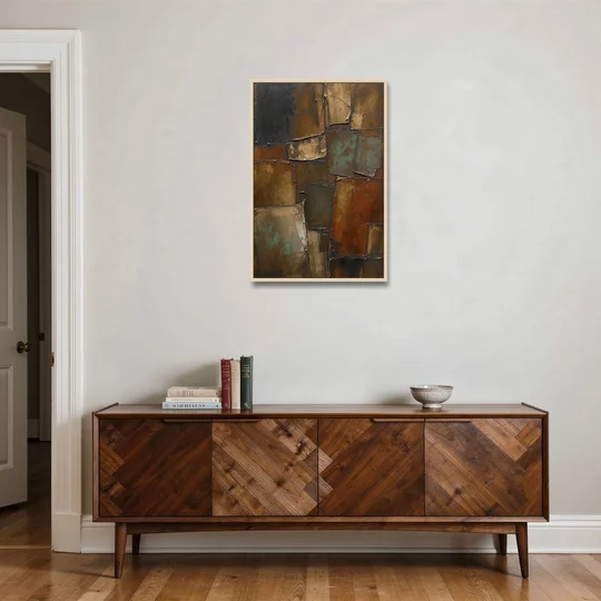 Dark Brown Abstract of Weathered Iron in Dark Academia - Oak Framed Canvas Wall Art - Coffee Table - 24x36