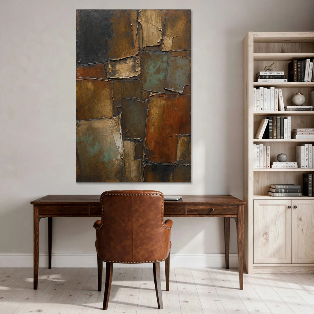 Dark Brown Abstract of Weathered Iron in Dark Academia - Canvas Wall Art - Office - 40x60