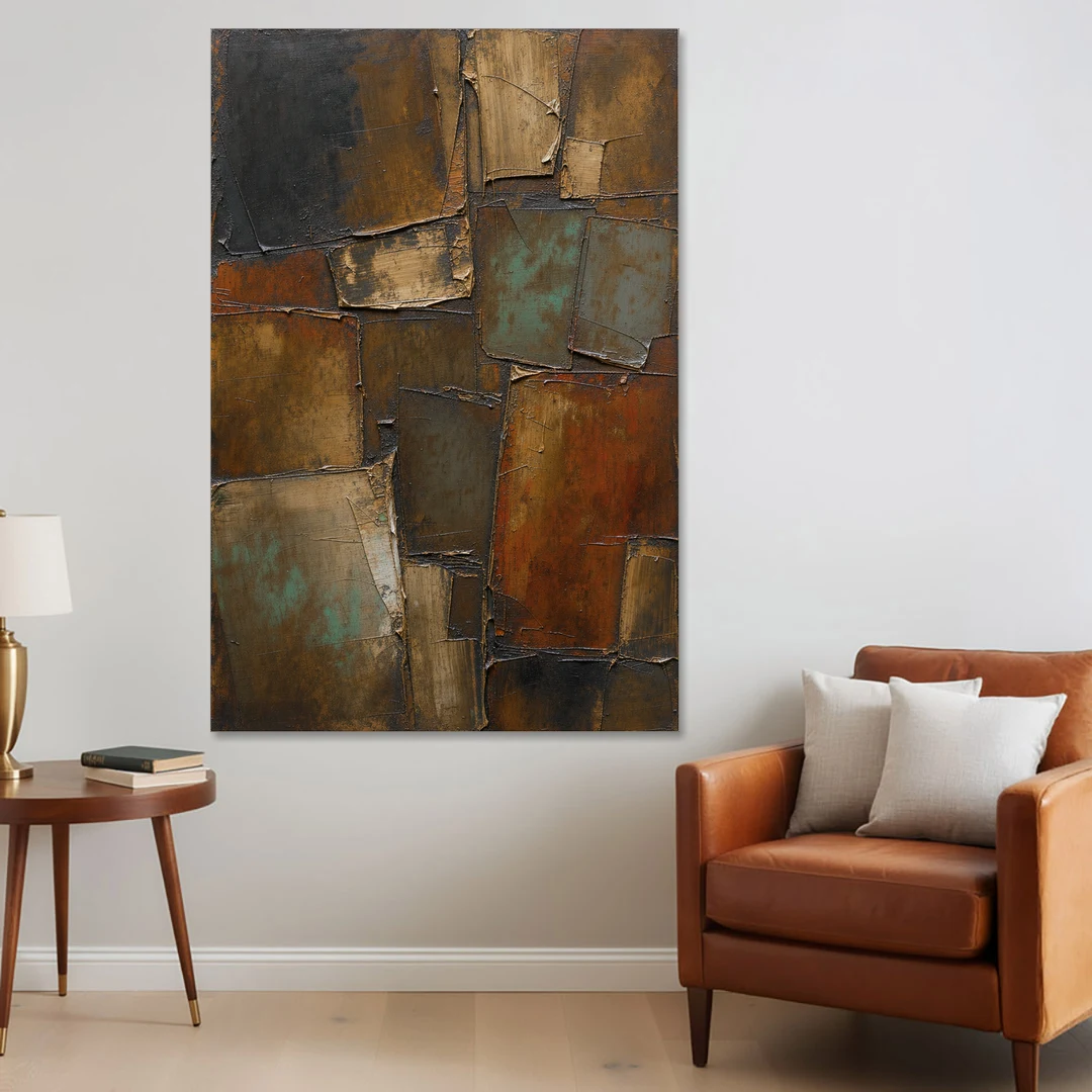 Dark Brown Abstract of Weathered Iron in Dark Academia - Canvas Wall Art - Sofa - 40x60
