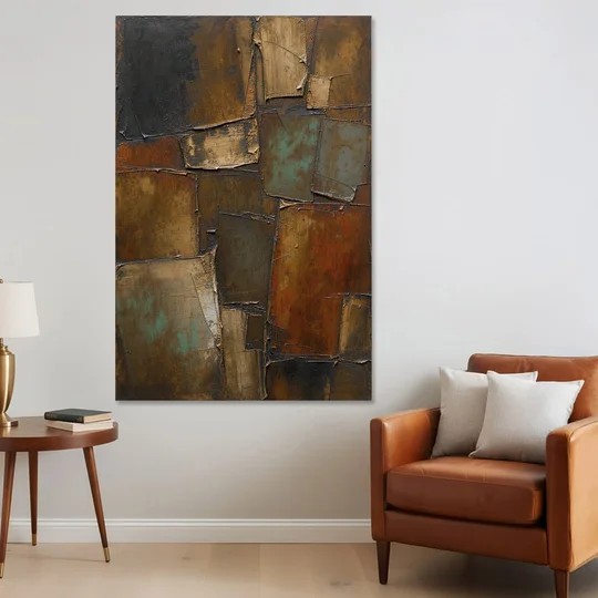 Dark Brown Abstract of Weathered Iron in Dark Academia - Canvas Wall Art - Sofa - 40x60