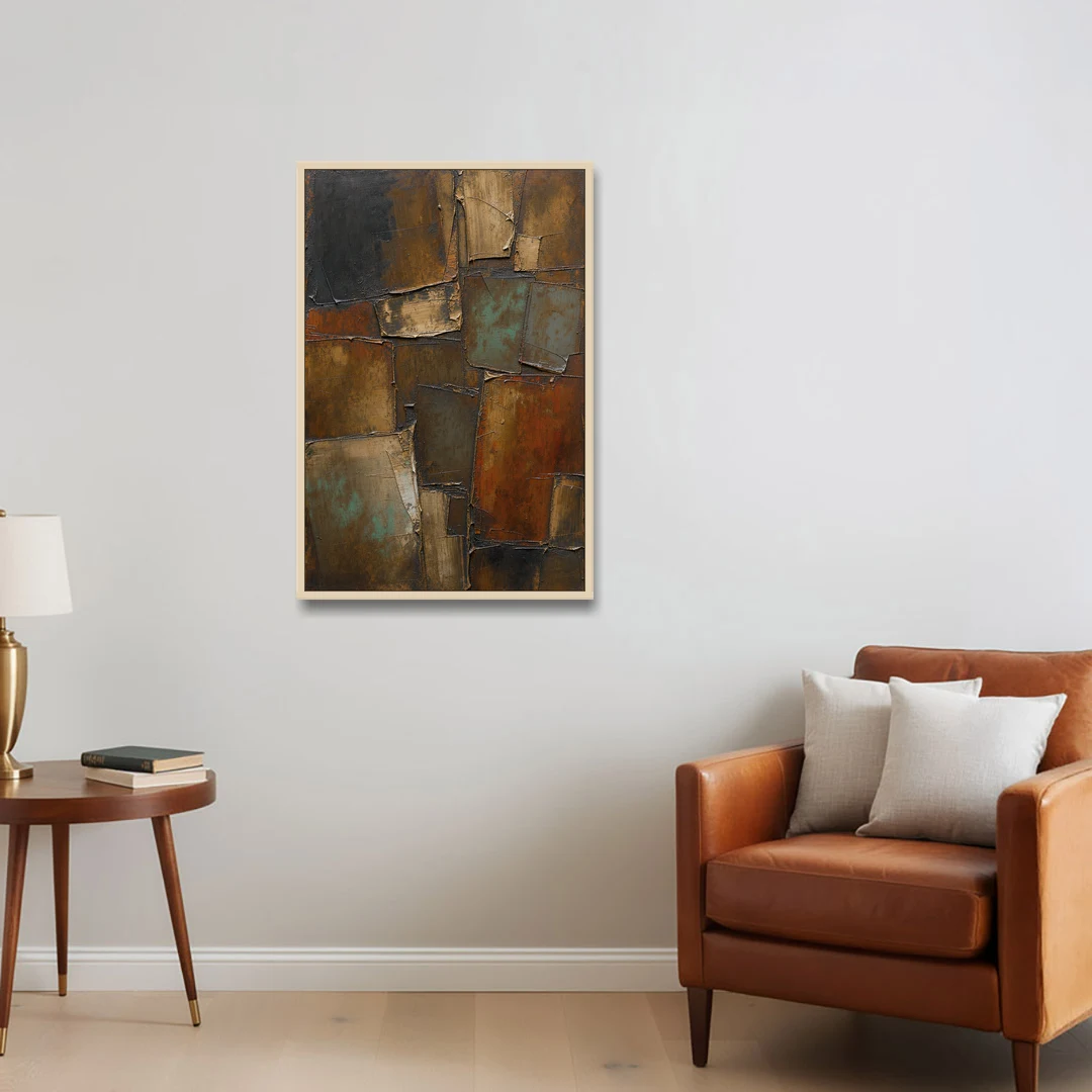Dark Brown Abstract of Weathered Iron in Dark Academia - Oak Framed Canvas Wall Art - Sofa - 24x36