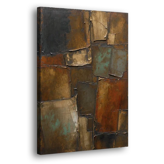 Dark Brown Abstract of Weathered Iron in Dark Academia - Canvas Wall Art - Side