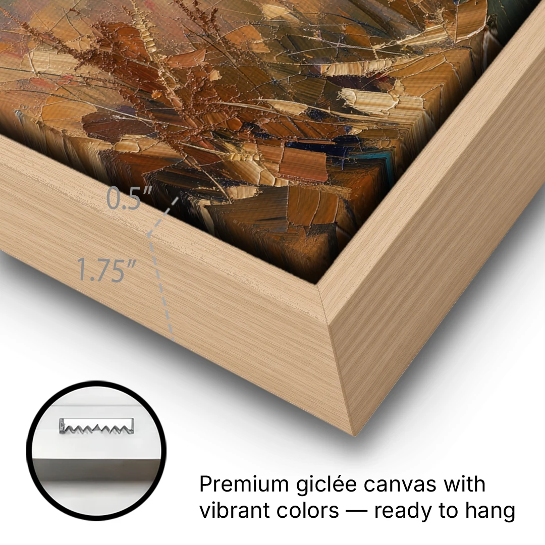 Dark Brown Wall Art with Red Stag in Bracken - Oak Framed Canvas Wall Art - Gallery Wrap Corner