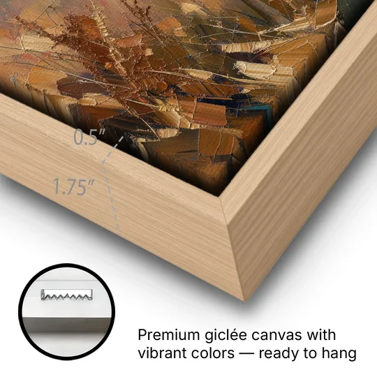 Dark Brown Wall Art with Red Stag in Bracken - Oak Framed Canvas Wall Art - Gallery Wrap Corner