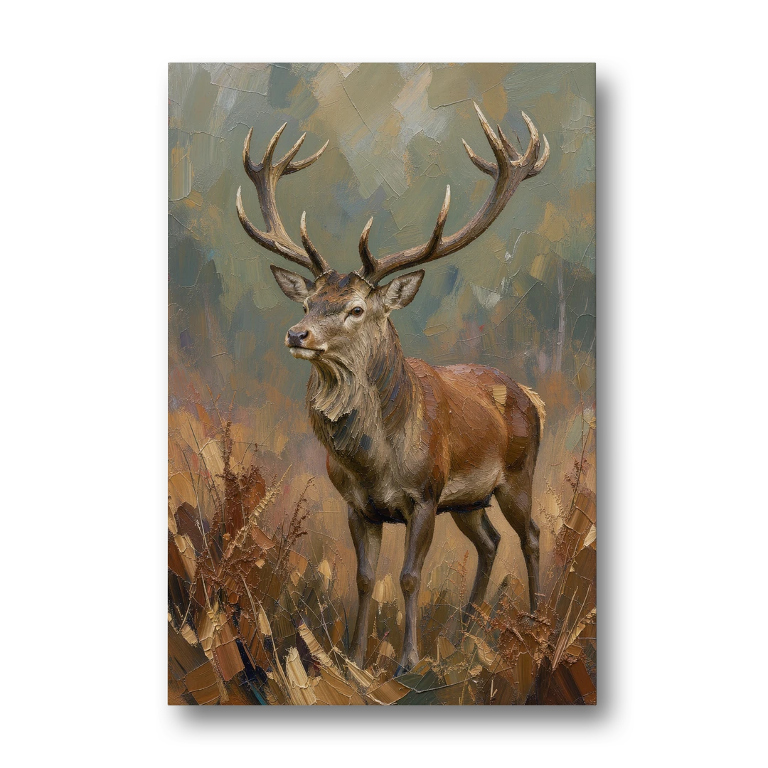 Dark Brown Wall Art with Red Stag in Bracken - Canvas Wall Art - Front