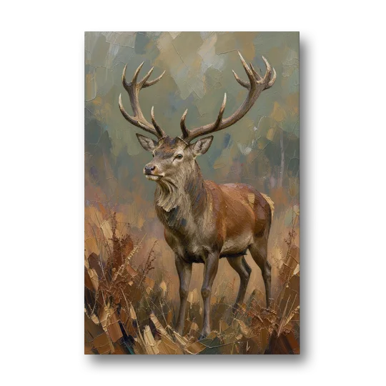 Dark Brown Wall Art with Red Stag in Bracken - Canvas Wall Art - Front