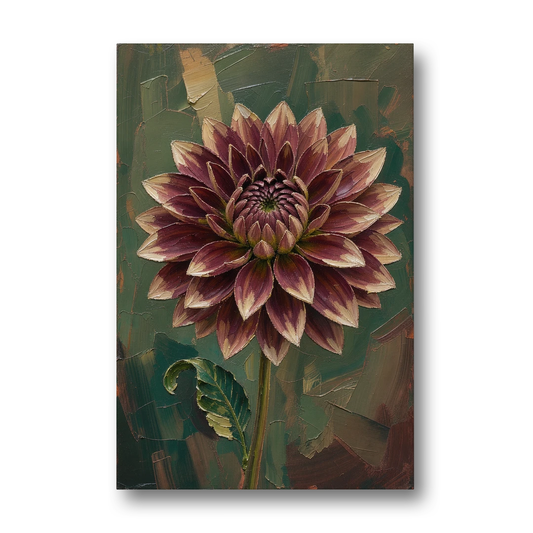 Dark Floral Canvas Art of a Burgundy Dahlia - Canvas Wall Art - Front