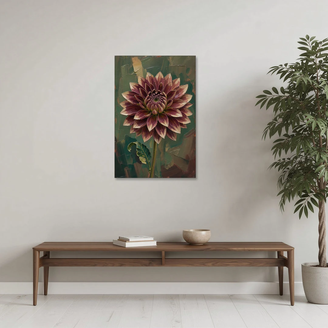 Dark Floral Canvas Art of a Burgundy Dahlia - Canvas Wall Art - Coffee Table - 24x36