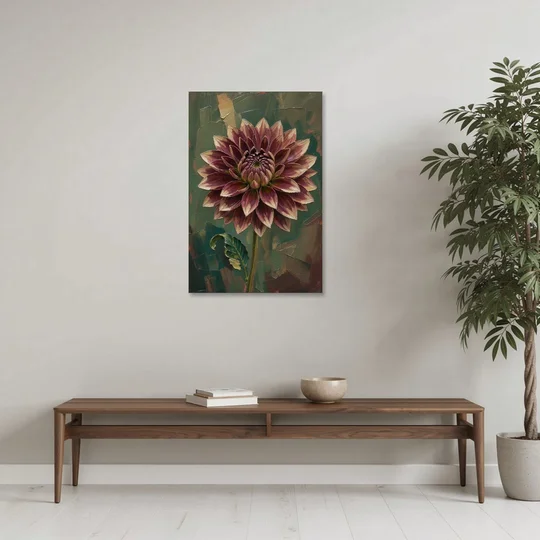 Dark Floral Canvas Art of a Burgundy Dahlia - Canvas Wall Art - Coffee Table - 24x36