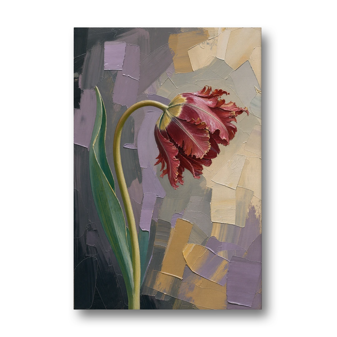 Dark Floral Painting of a Crimson Parrot Tulip - Canvas Wall Art - Front