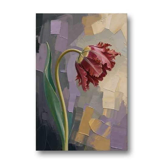Dark Floral Painting of a Crimson Parrot Tulip - Canvas Wall Art - Front
