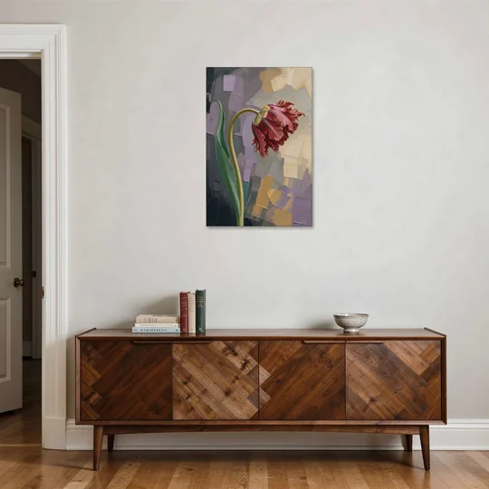 Dark Floral Painting of a Crimson Parrot Tulip - Canvas Wall Art - Coffee Table - 24x36