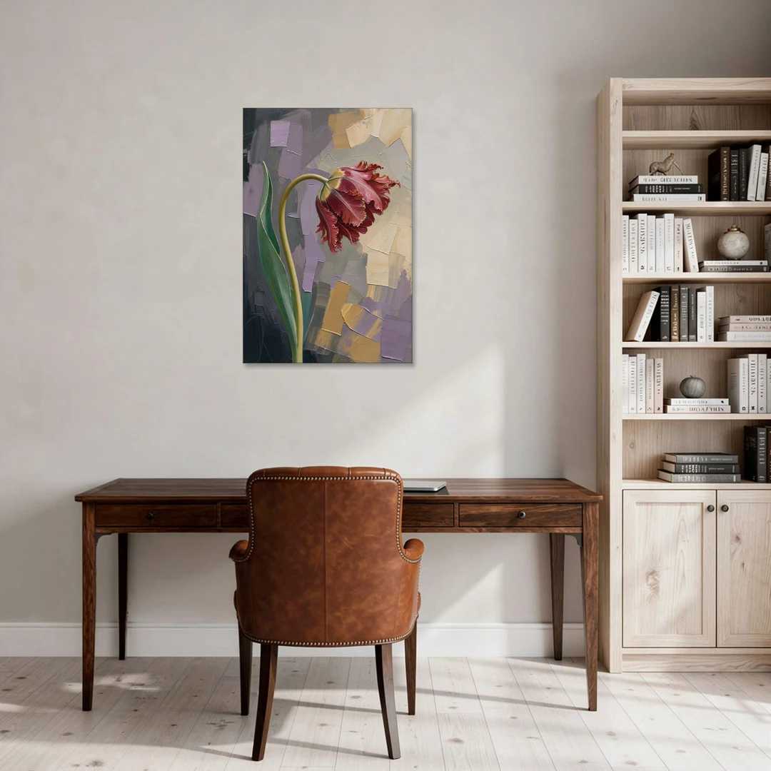 Dark Floral Painting of a Crimson Parrot Tulip - Canvas Wall Art - Office - 24x36
