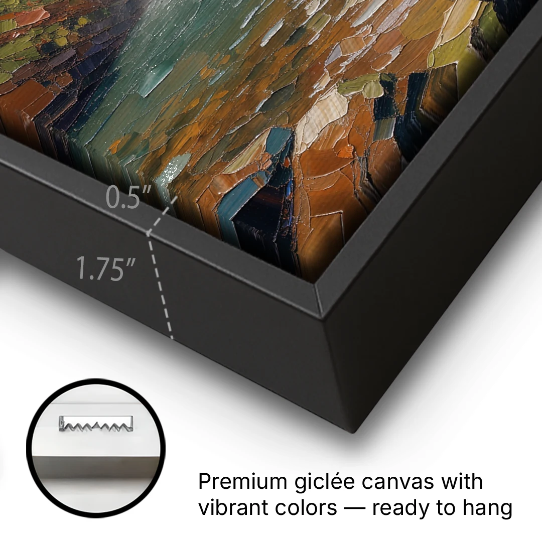Dark Green Mossy Gorge Waterfall - Black Framed Canvas Wall Art - Gallery Wrap Corner