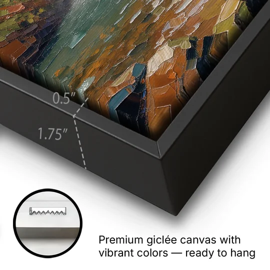 Dark Green Mossy Gorge Waterfall - Black Framed Canvas Wall Art - Gallery Wrap Corner