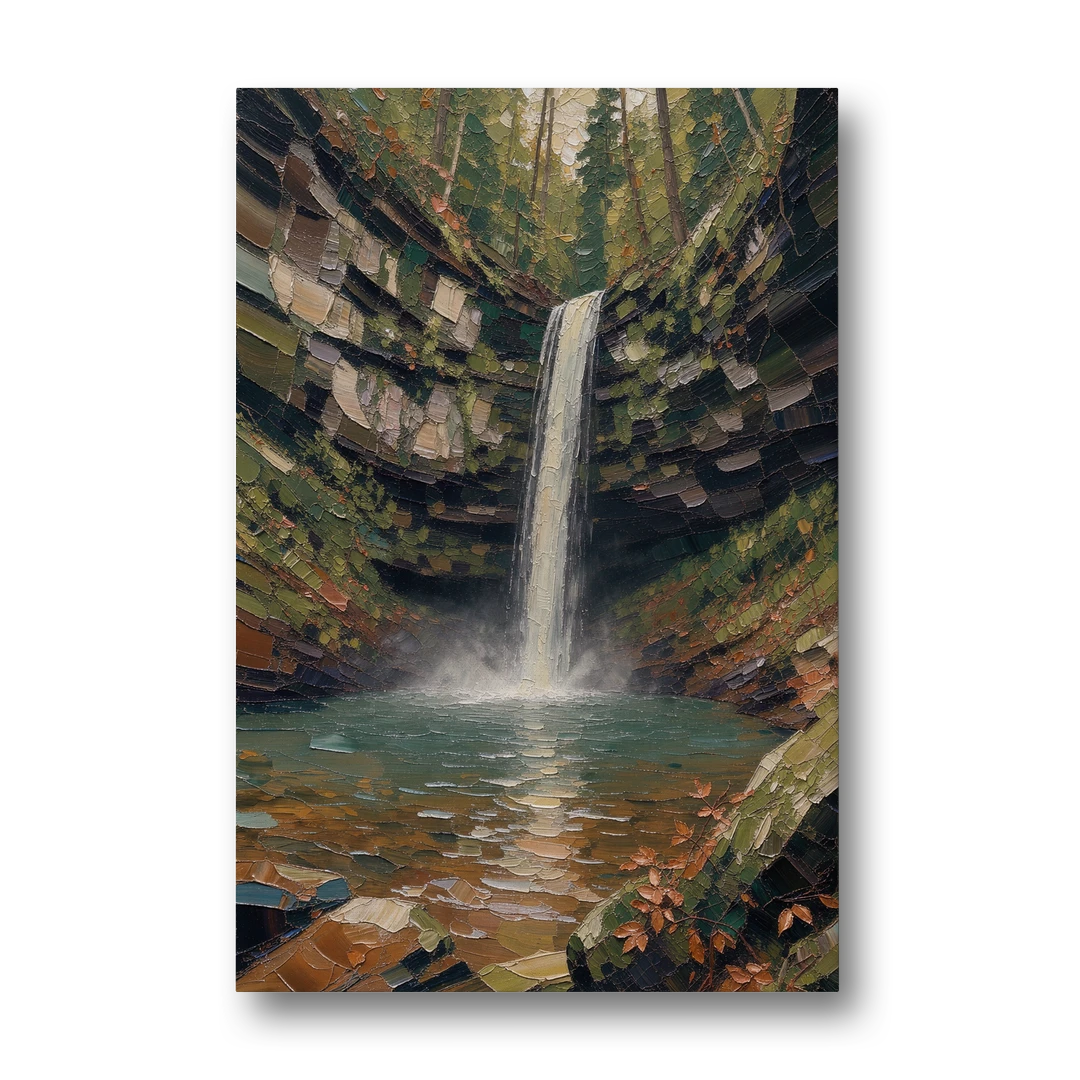 Dark Green Mossy Gorge Waterfall - Canvas Wall Art - Front