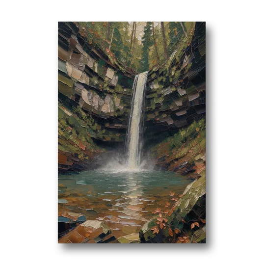 Dark Green Mossy Gorge Waterfall - Canvas Wall Art - Front