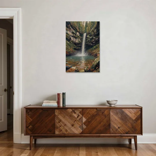 Dark Green Mossy Gorge Waterfall - Canvas Wall Art - Coffee Table - 24x36