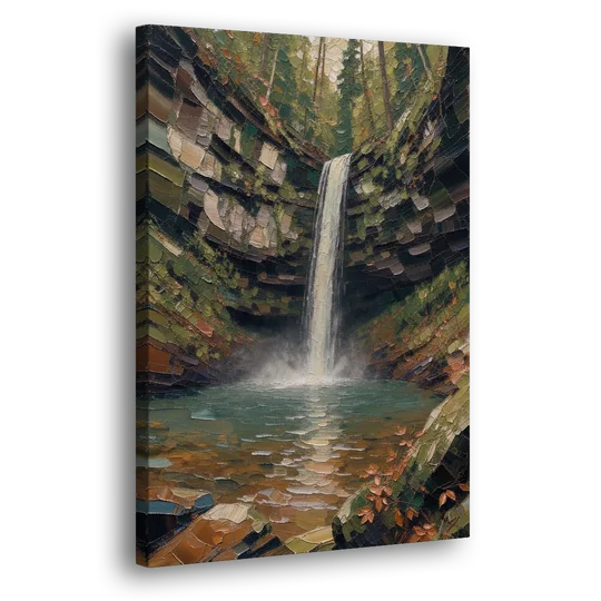 Dark Green Mossy Gorge Waterfall - Canvas Wall Art - Side
