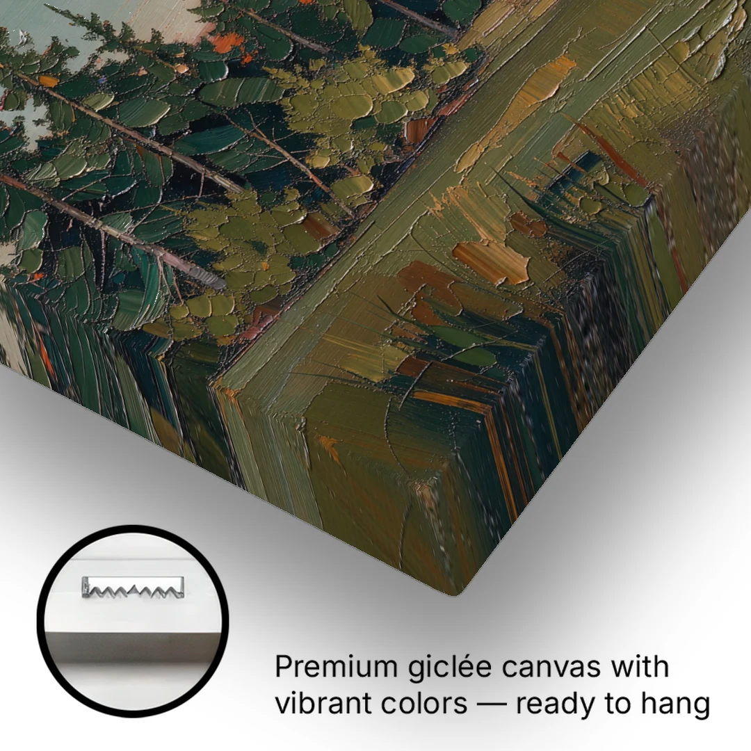 Dark Green Painting of Pines at Dusk - Canvas Wall Art - Gallery Wrap Corner