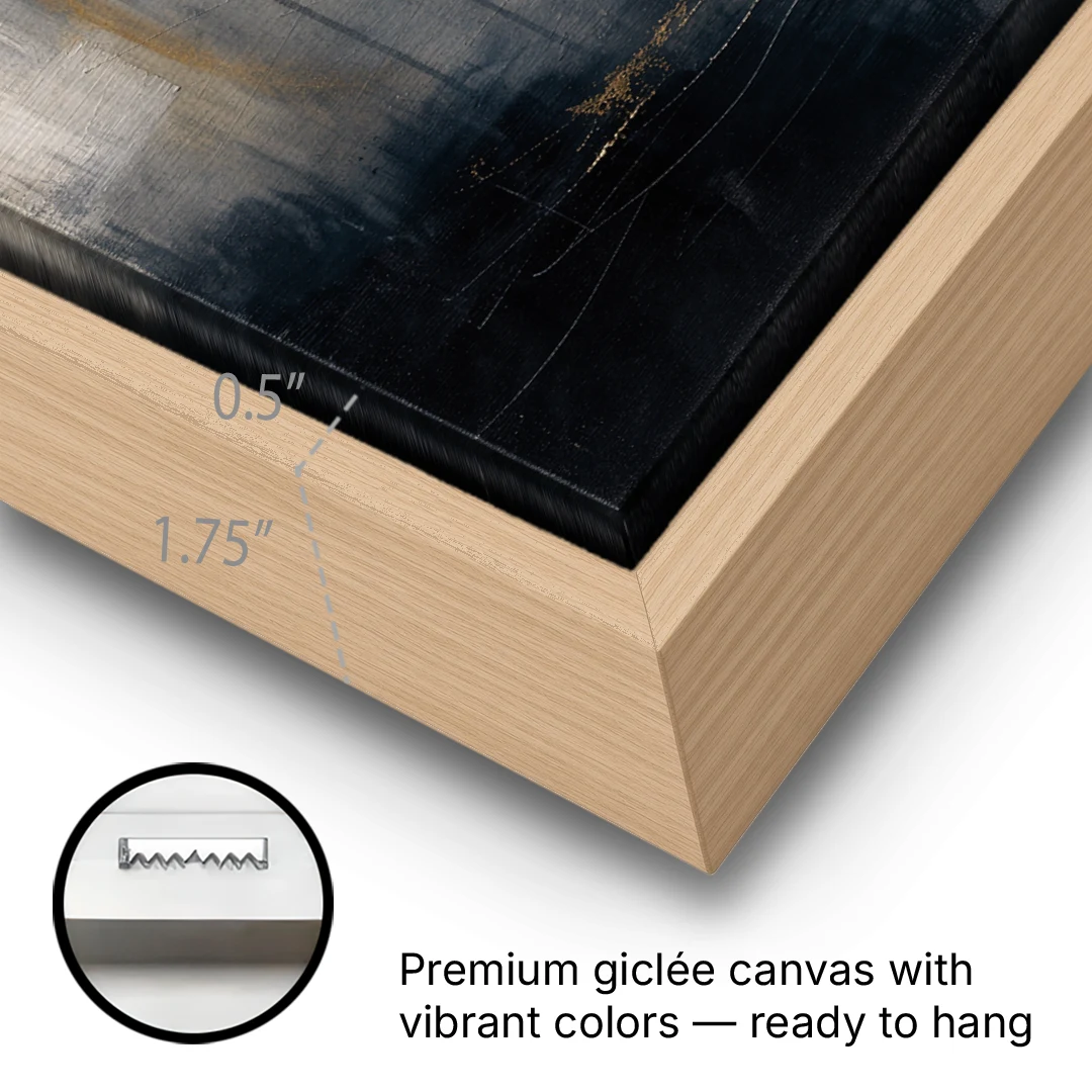 Dark Moody Abstract Bronze Eclipse - Oak Framed Canvas Wall Art - Gallery Wrap Corner