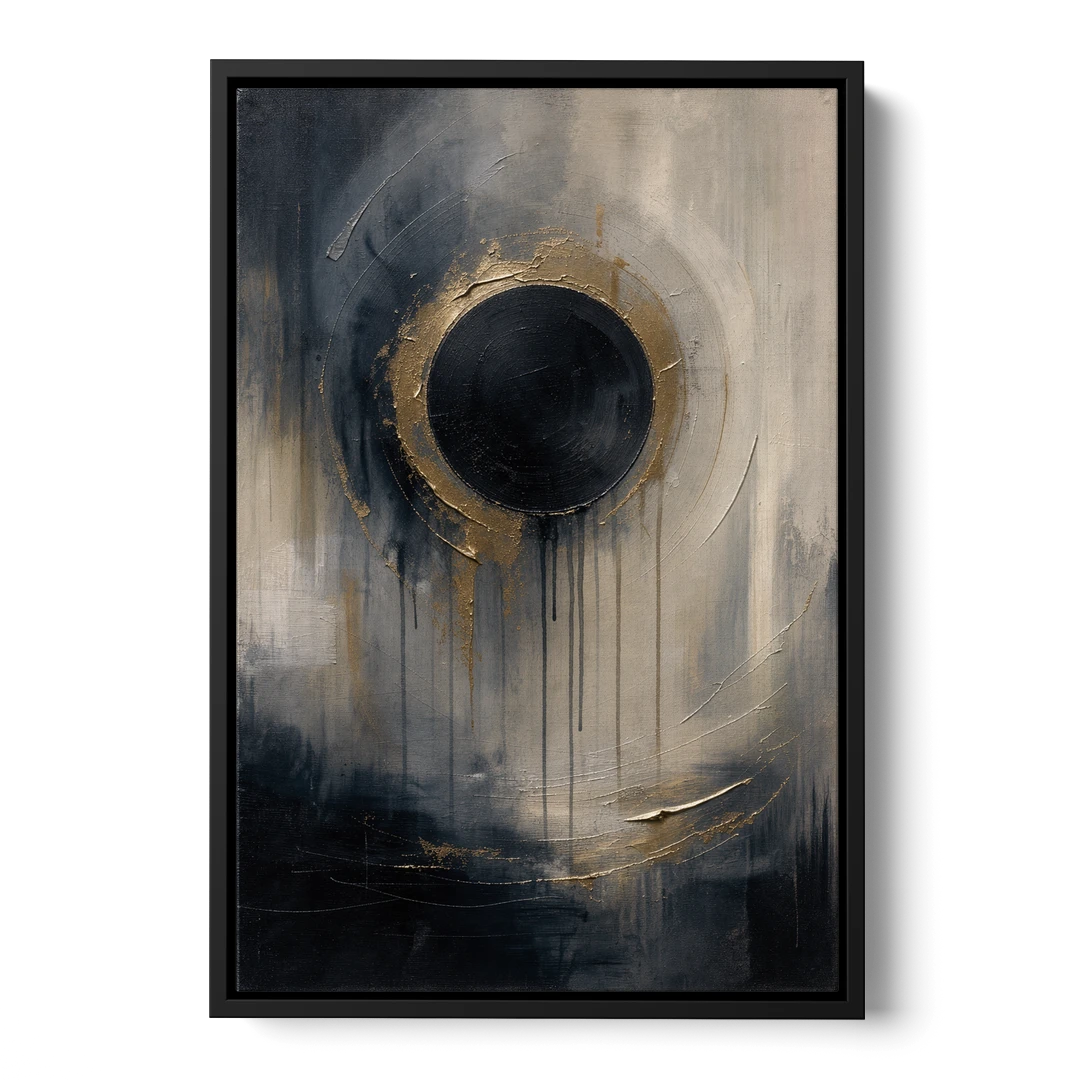 Dark Moody Abstract Bronze Eclipse - Black Framed Canvas Wall Art - Front