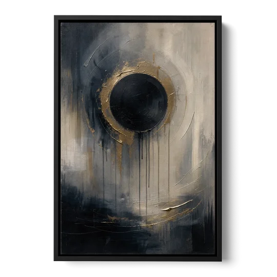 Dark Moody Abstract Bronze Eclipse - Black Framed Canvas Wall Art - Front