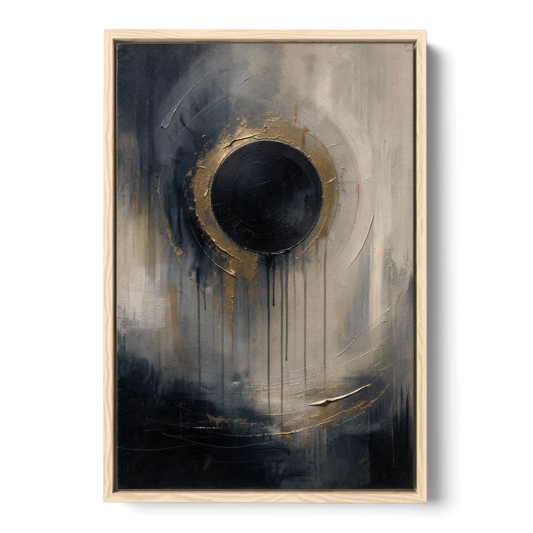 Dark Moody Abstract Bronze Eclipse - Oak Framed Canvas Wall Art - Front