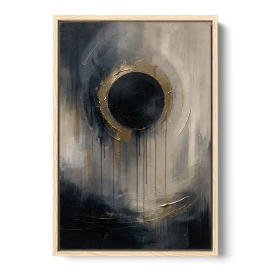 Dark Moody Abstract Bronze Eclipse - Oak Framed Canvas Wall Art - Front