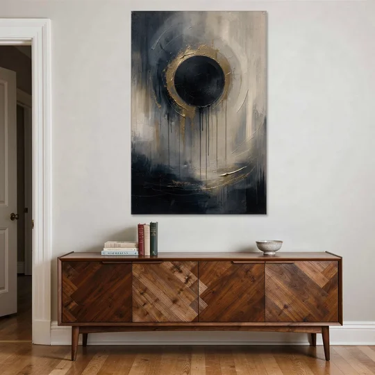 Dark Moody Abstract Bronze Eclipse - Canvas Wall Art - Coffee Table - 40x60