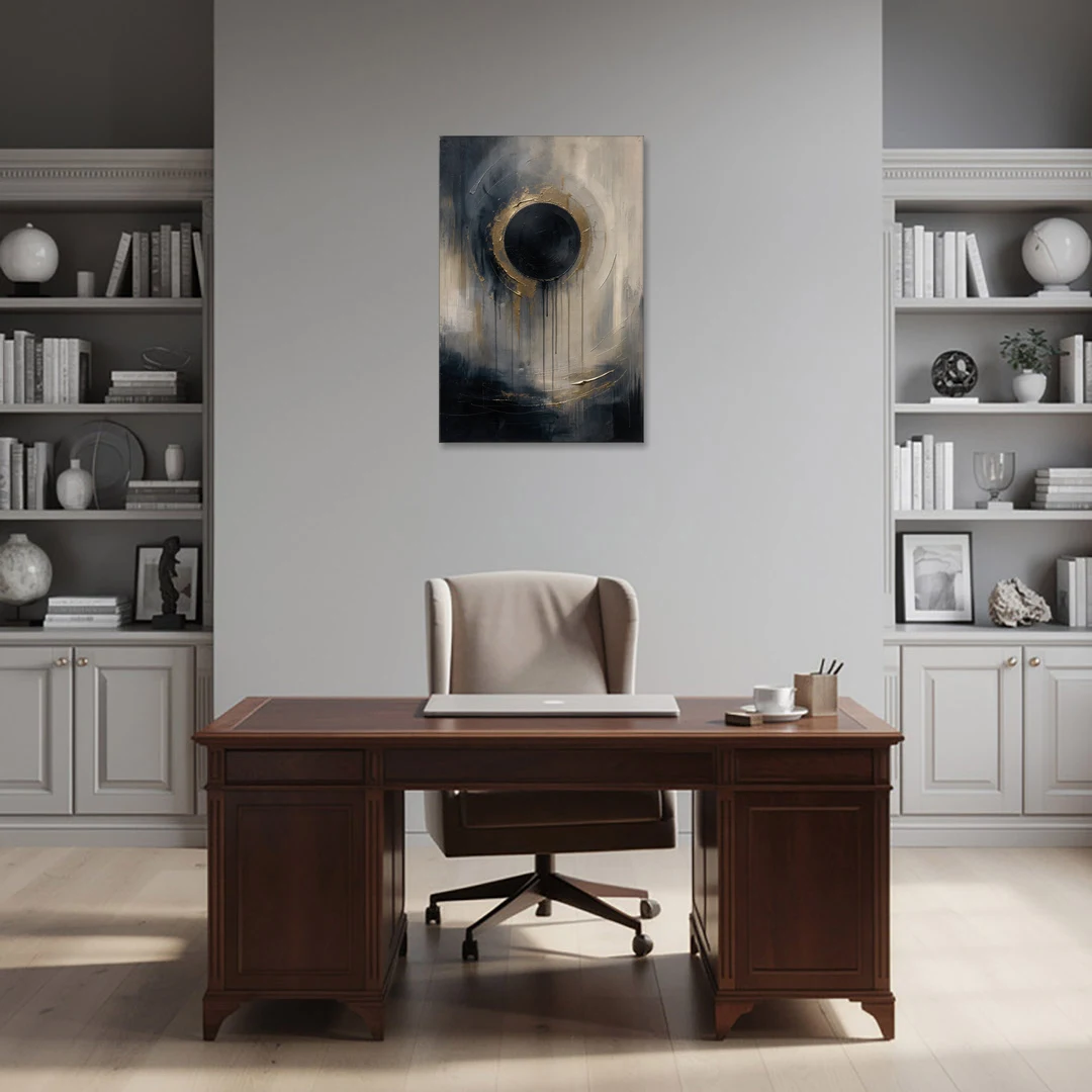 Dark Moody Abstract Bronze Eclipse - Canvas Wall Art - Office - 24x36
