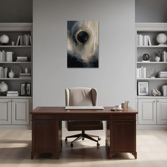 Dark Moody Abstract Bronze Eclipse - Canvas Wall Art - Office - 24x36