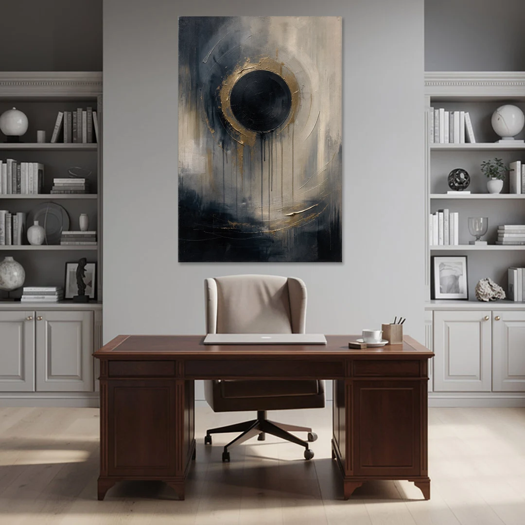 Dark Moody Abstract Bronze Eclipse - Canvas Wall Art - Office - 40x60