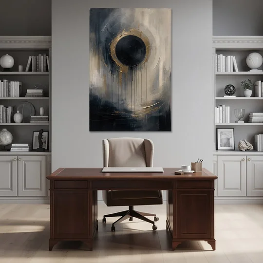 Dark Moody Abstract Bronze Eclipse - Canvas Wall Art - Office - 40x60