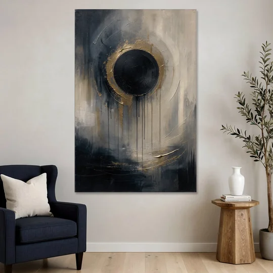 Dark Moody Abstract Bronze Eclipse - Canvas Wall Art - Sofa - 40x60