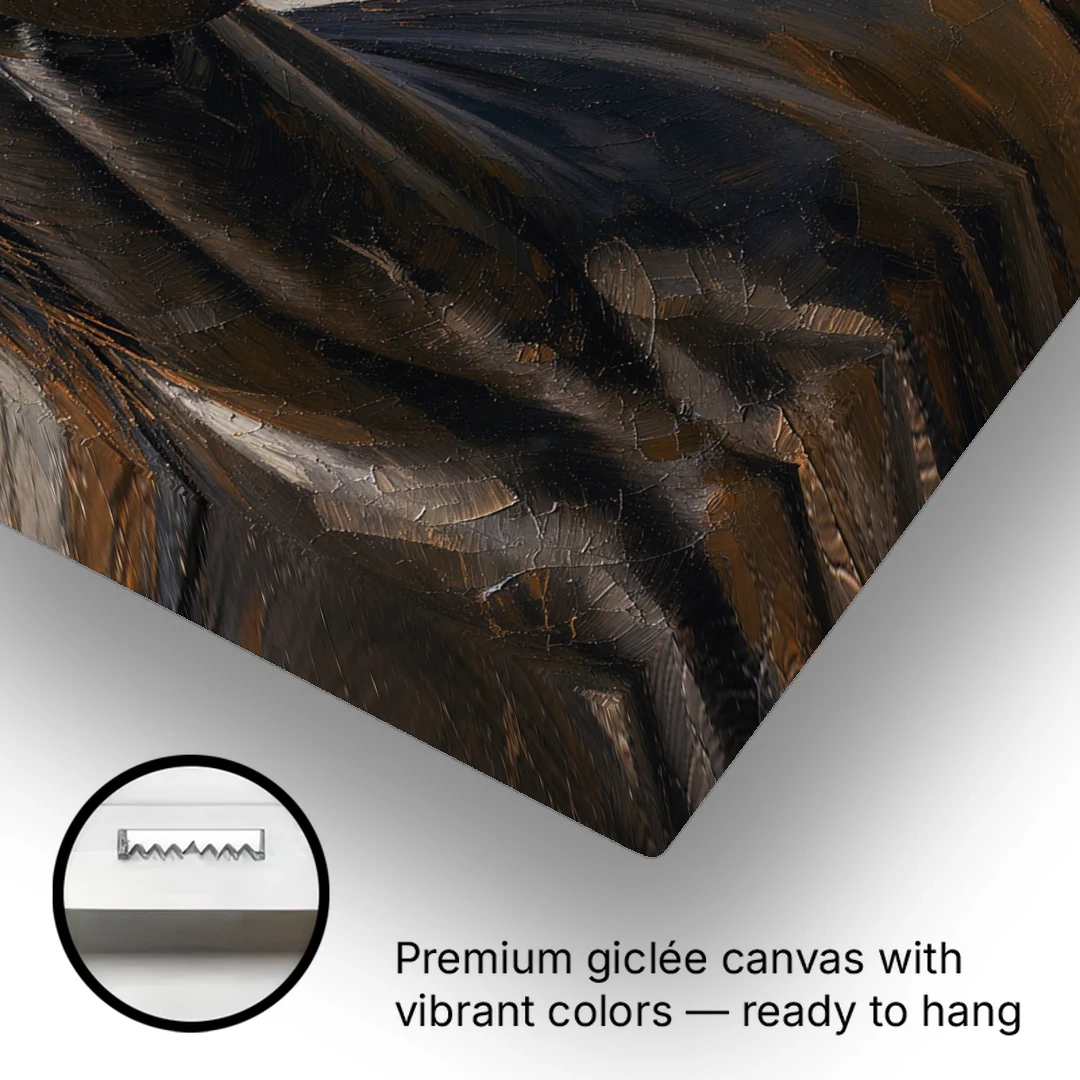 Dark Moody Black Horse in Palette Knife Light - Canvas Wall Art - Gallery Wrap Corner